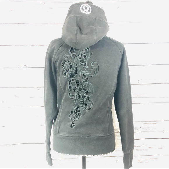 lululemon athletica Tops - Lululemon Special Edition Hiver 2013 Embroidered Floral Cutout Scuba Hoodie 10